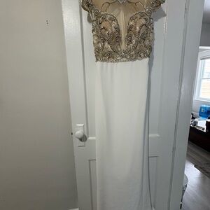 Elegant Beaded White and Silver Wedding Dress